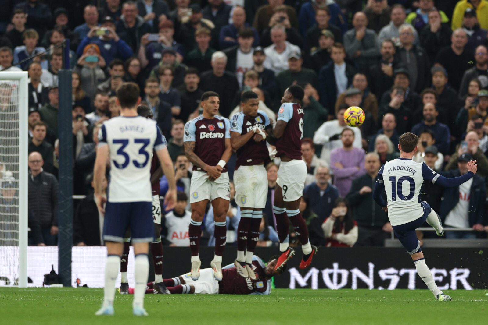 James Maddison free kick vs Aston Villa, November 2024.